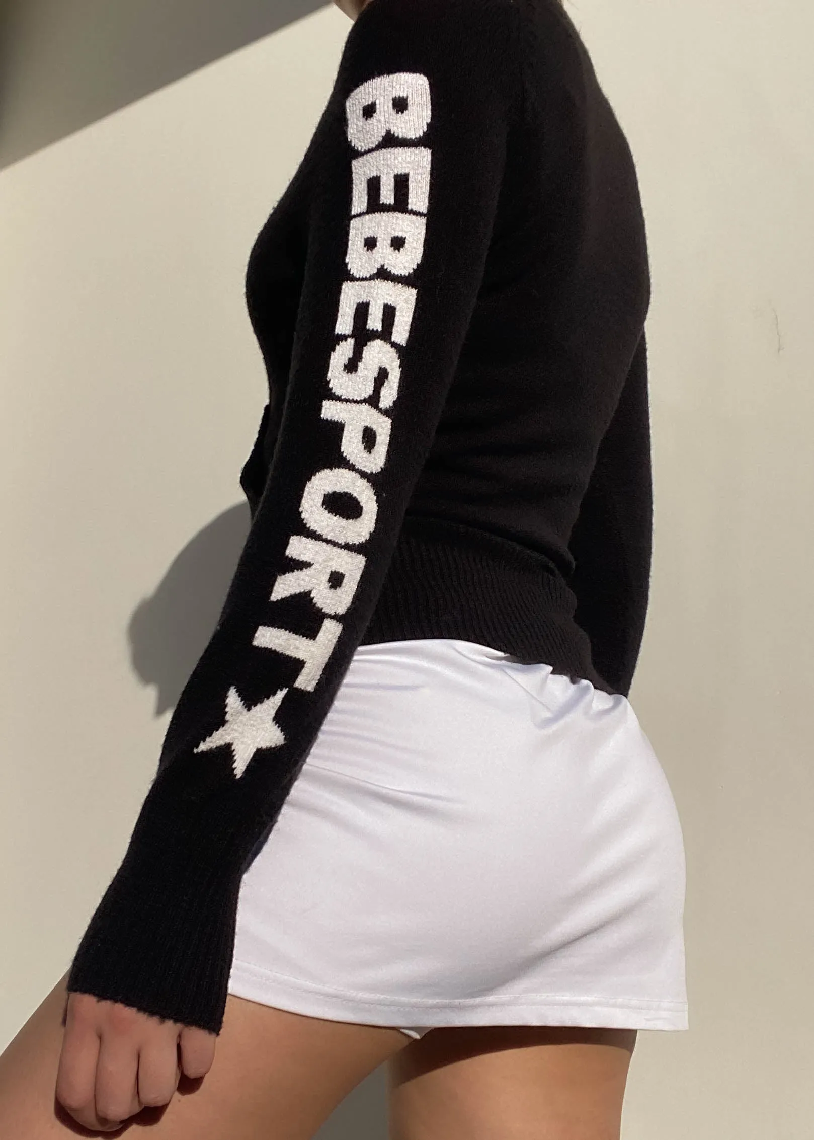 Bebe Sport Back & White Zip-Up Knit (S)