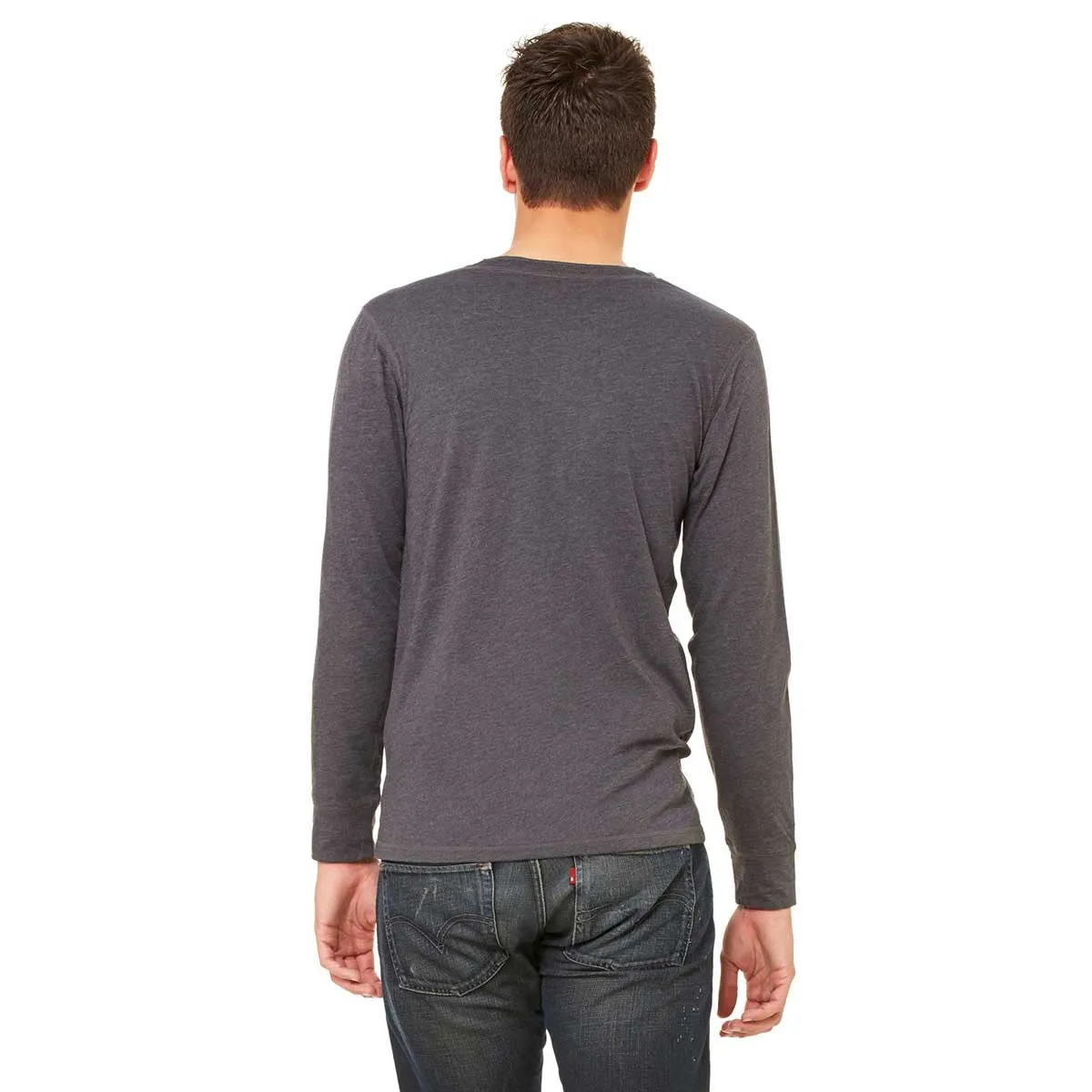 Bella   Canvas Men's Dark Grey Heather Jersey Long-Sleeve Henley