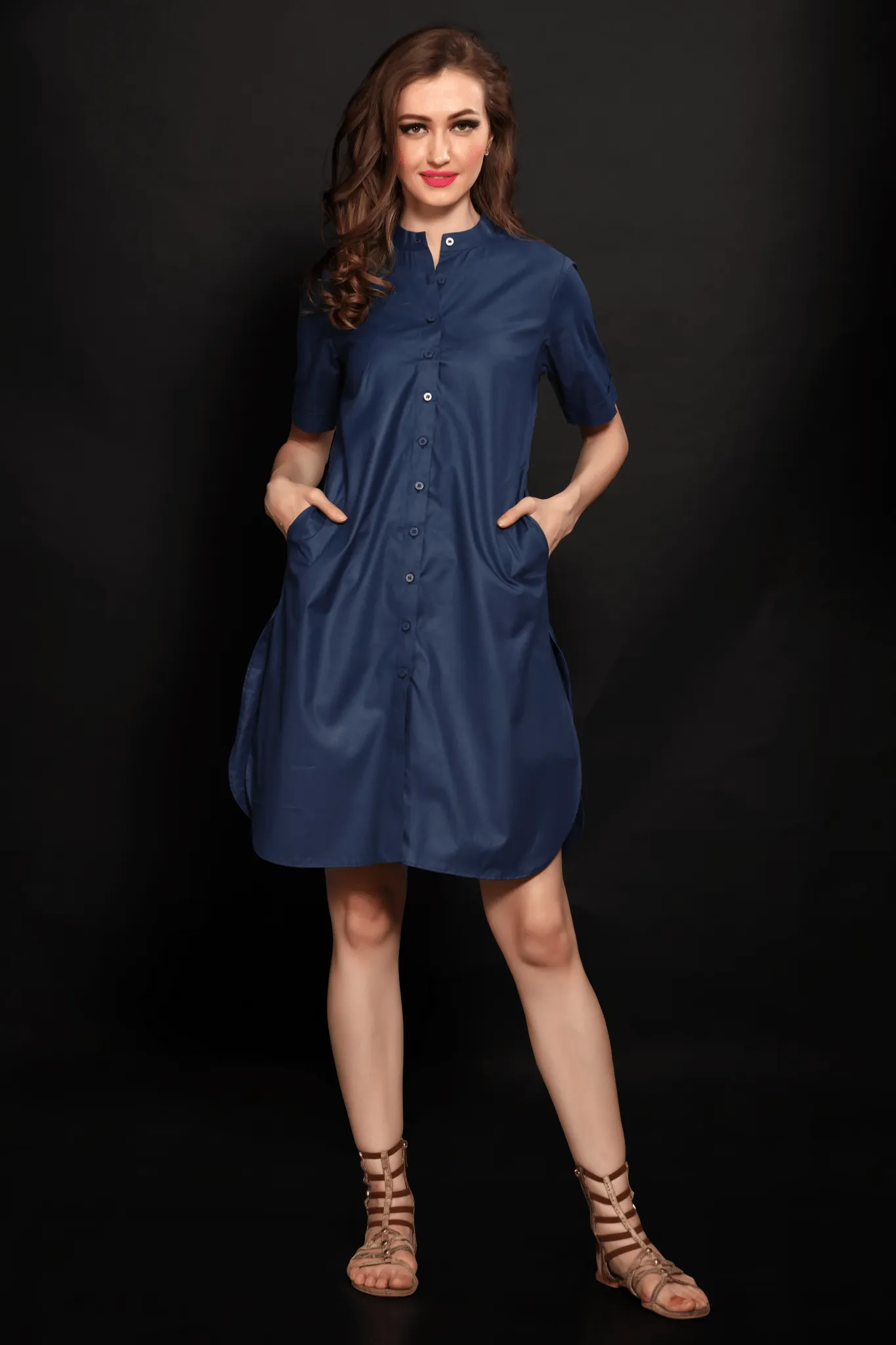 Blue Chinese Collar Tunic Shirt
