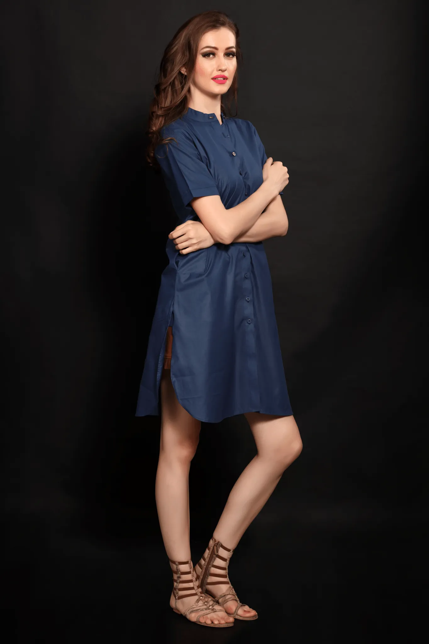 Blue Chinese Collar Tunic Shirt