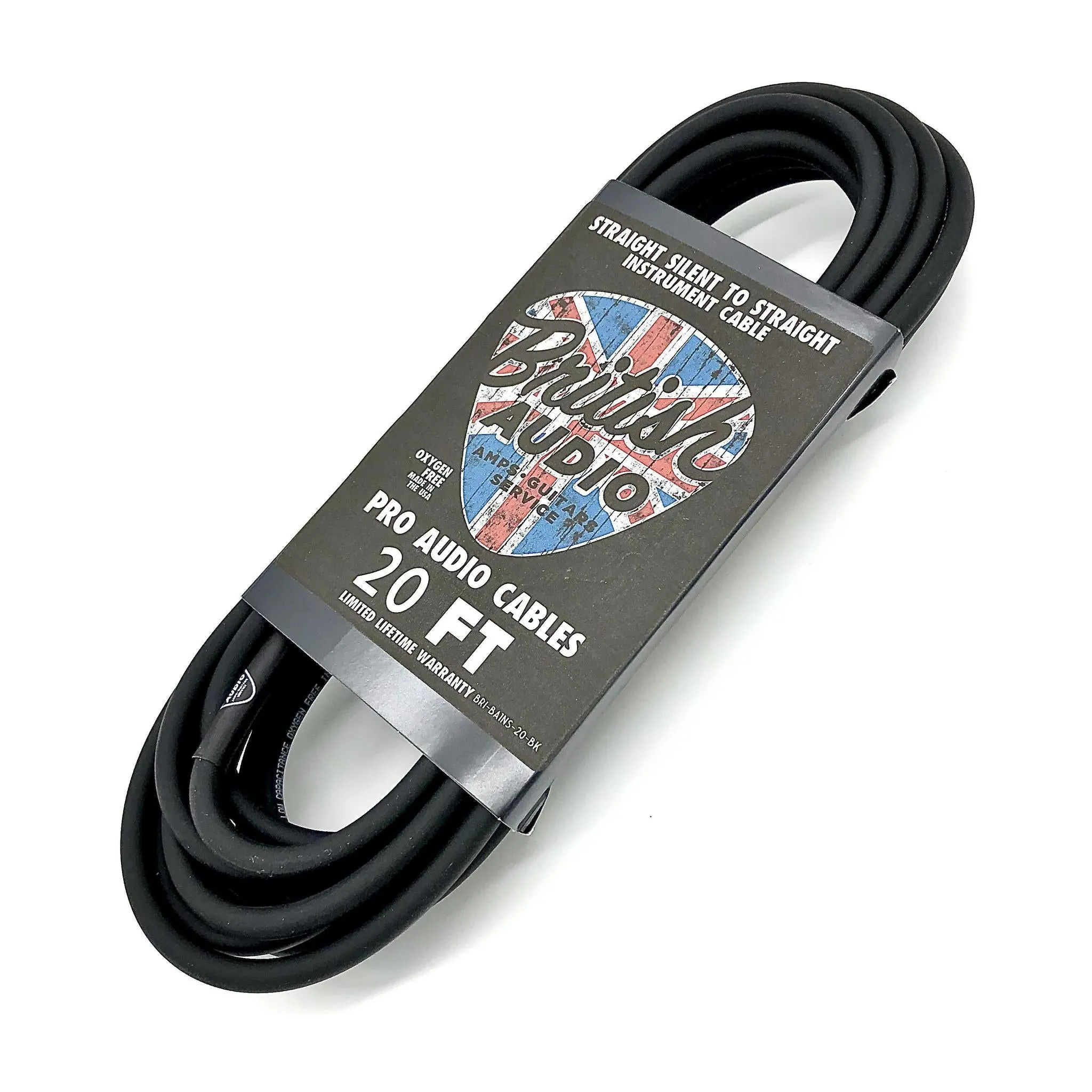 British Audio Pro Performance Silent Instrument Cable - Right Angle Silent to Straight (Black Jacket)