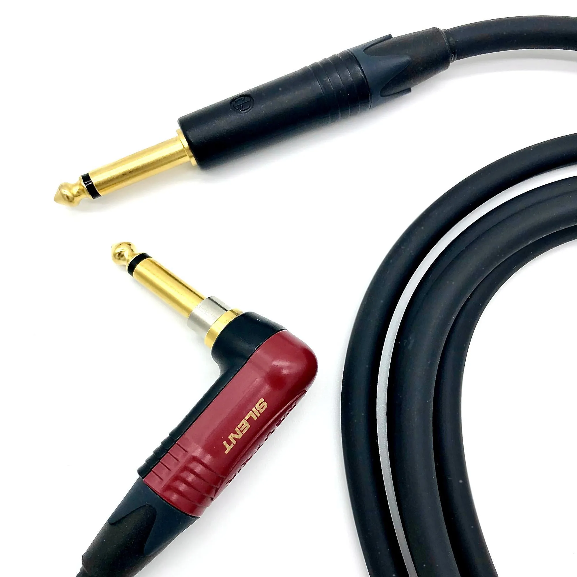 British Audio Pro Performance Silent Instrument Cable - Right Angle Silent to Straight (Black Jacket)