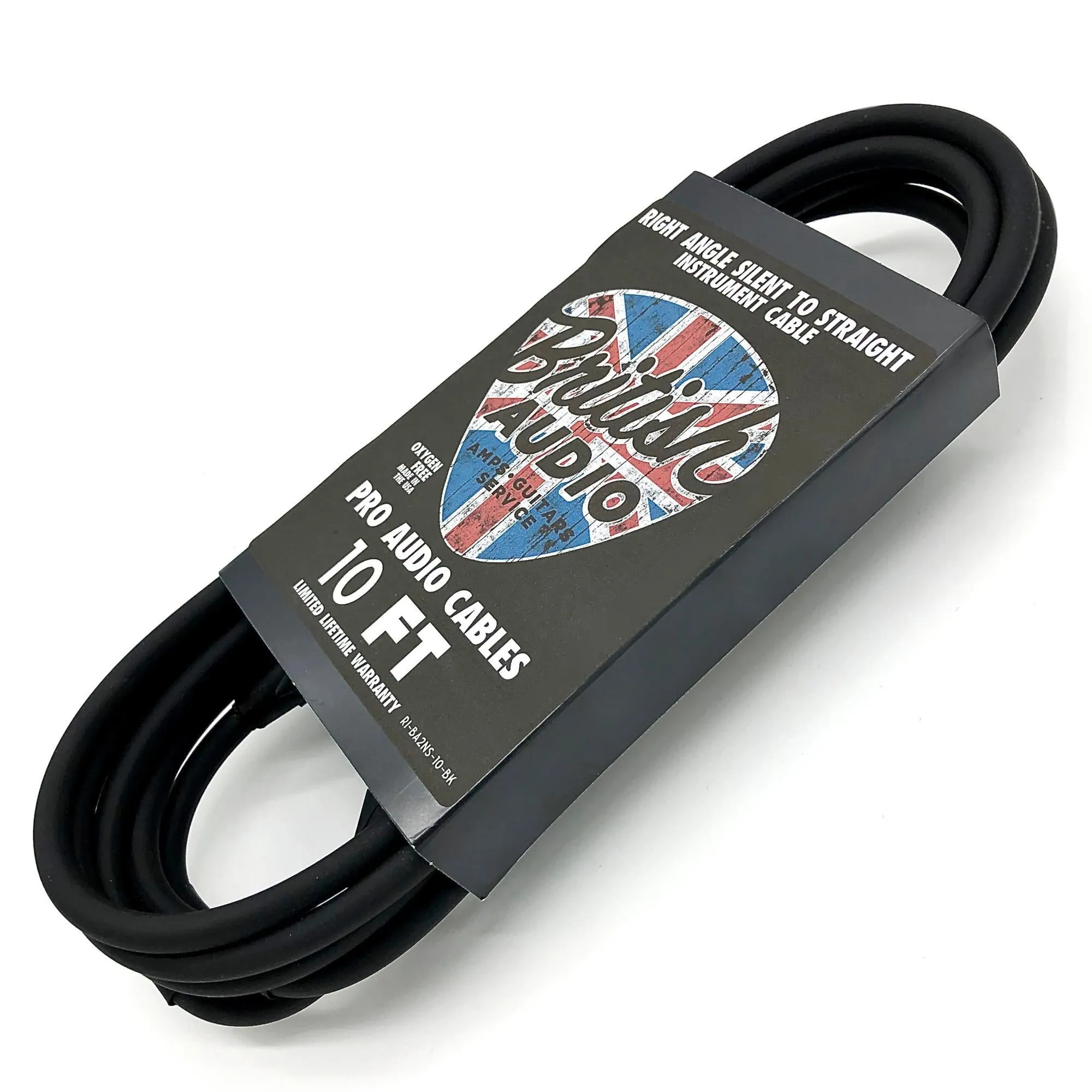 British Audio Pro Performance Silent Instrument Cable - Right Angle Silent to Straight (Black Jacket)