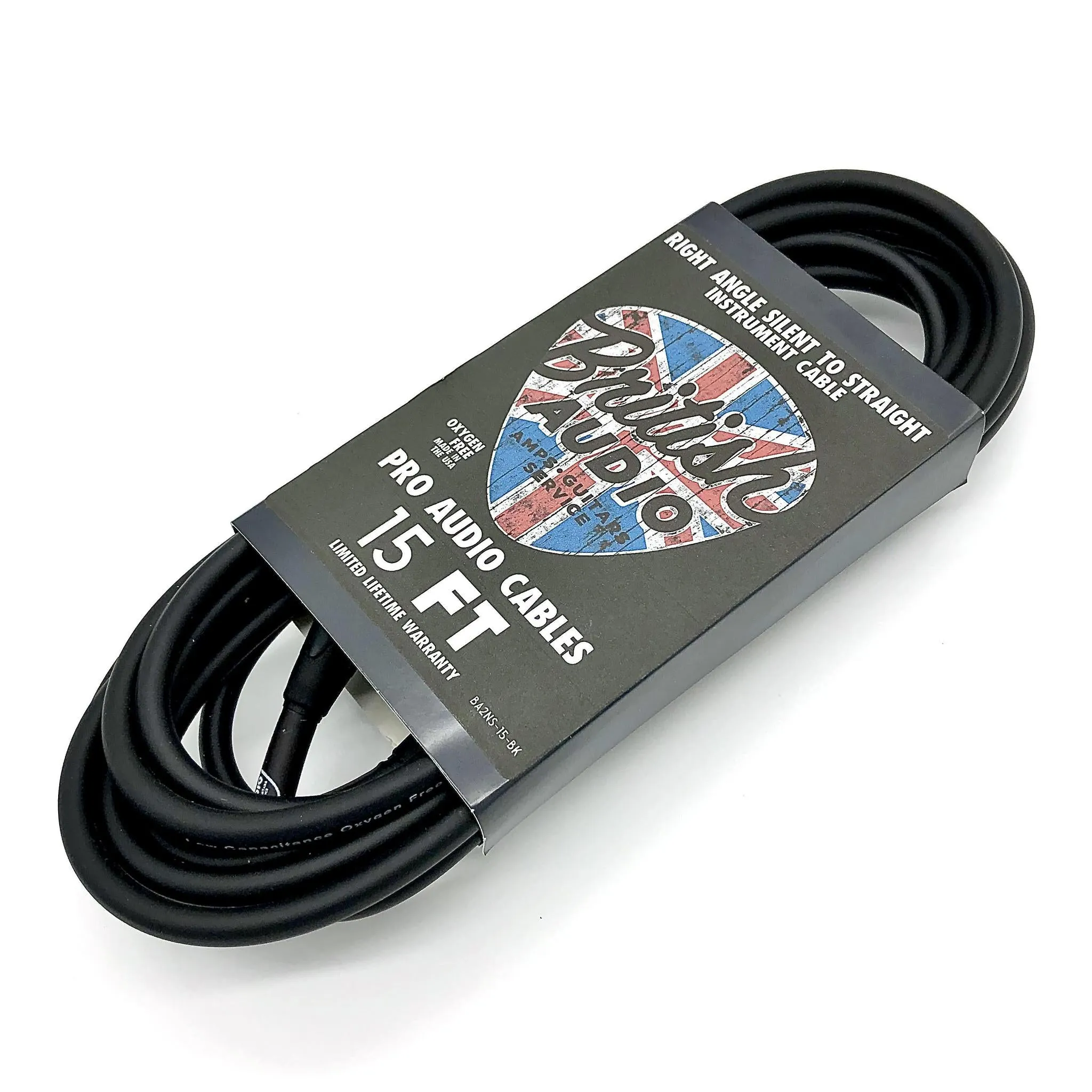 British Audio Pro Performance Silent Instrument Cable - Right Angle Silent to Straight (Black Jacket)