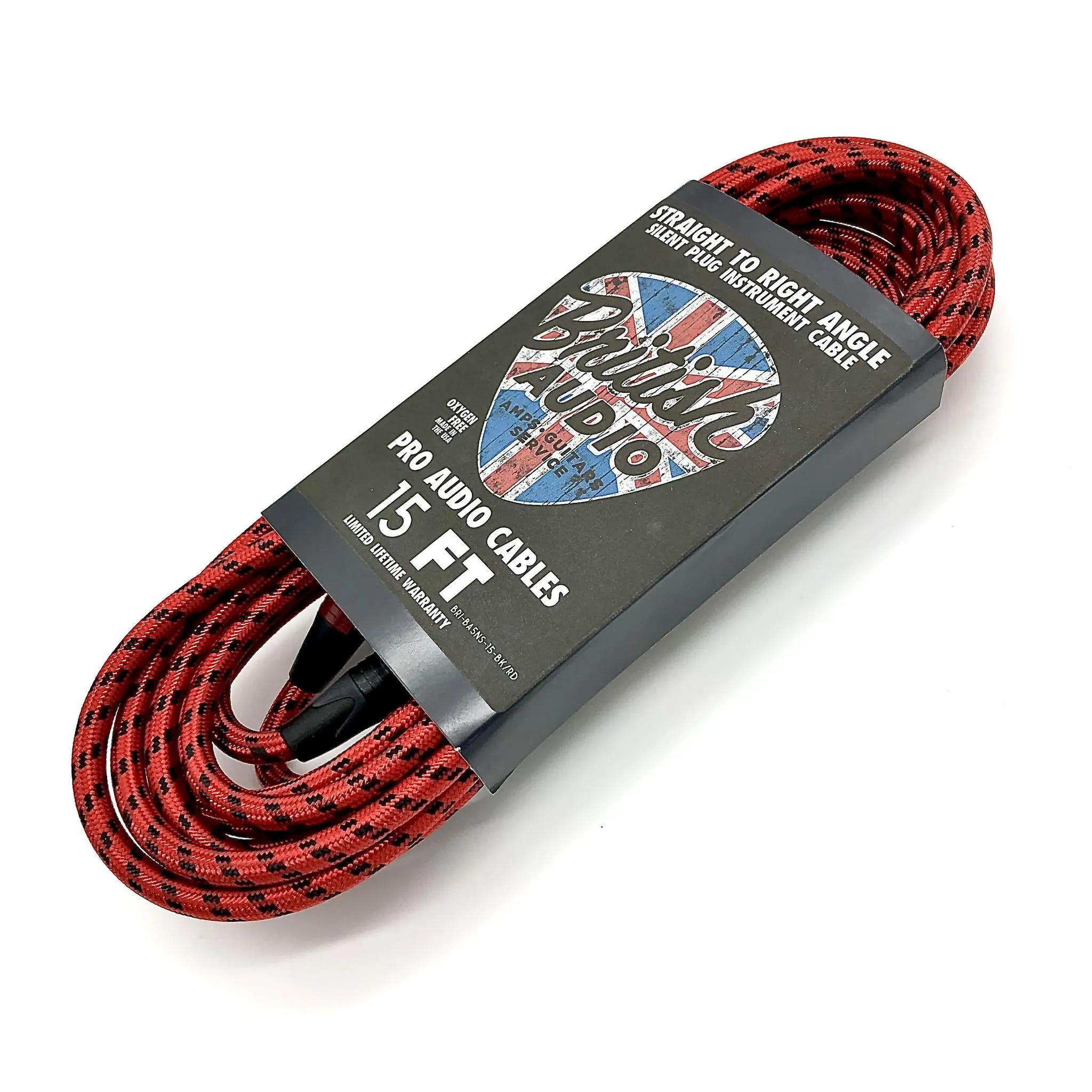 British Audio Pro Performance Silent Instrument Cable - Right Angle Silent to Straight  Braid