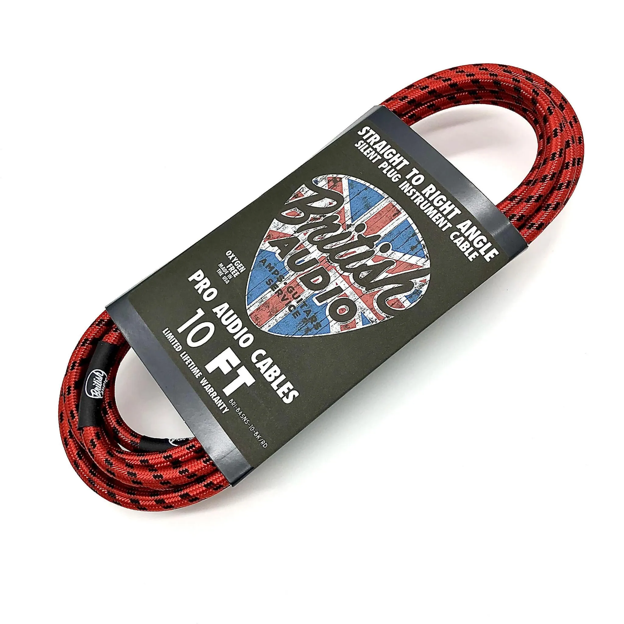 British Audio Pro Performance Silent Instrument Cable - Right Angle Silent to Straight  Braid