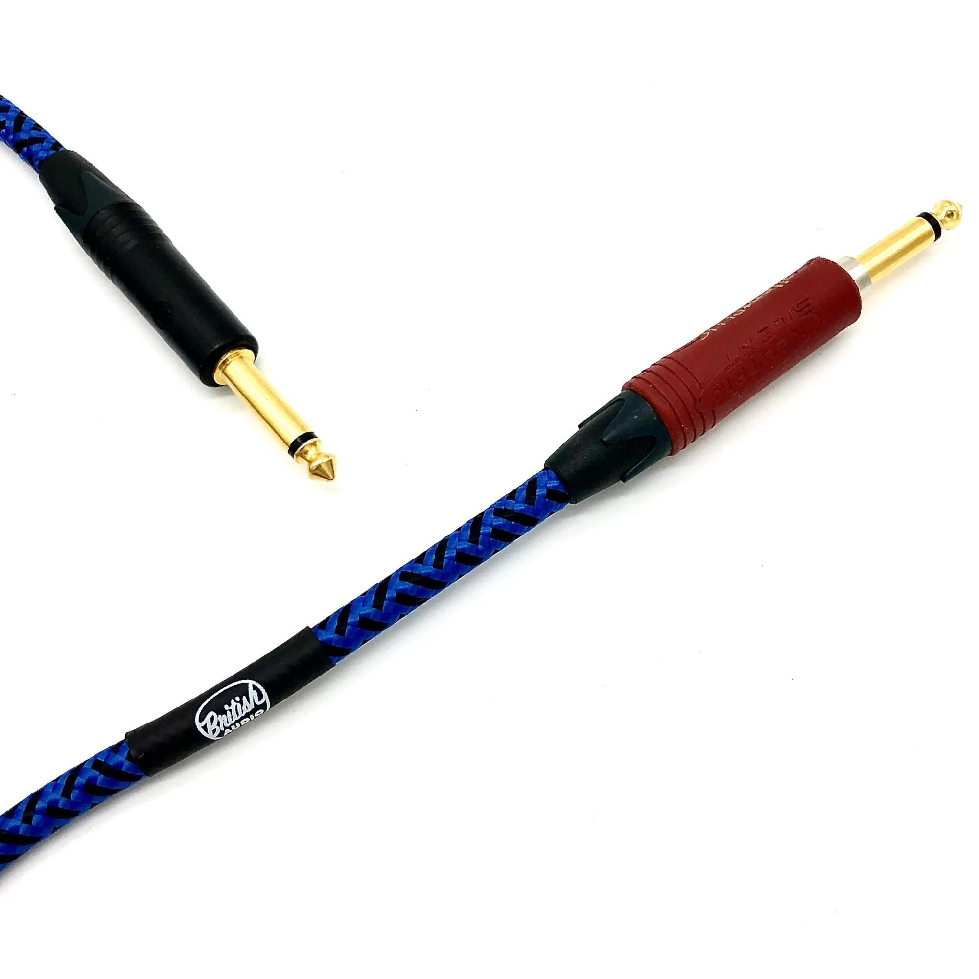 British Audio Pro Performance Silent Instrument Cable - Straight Silent to Straight (Blue & Black Braid)