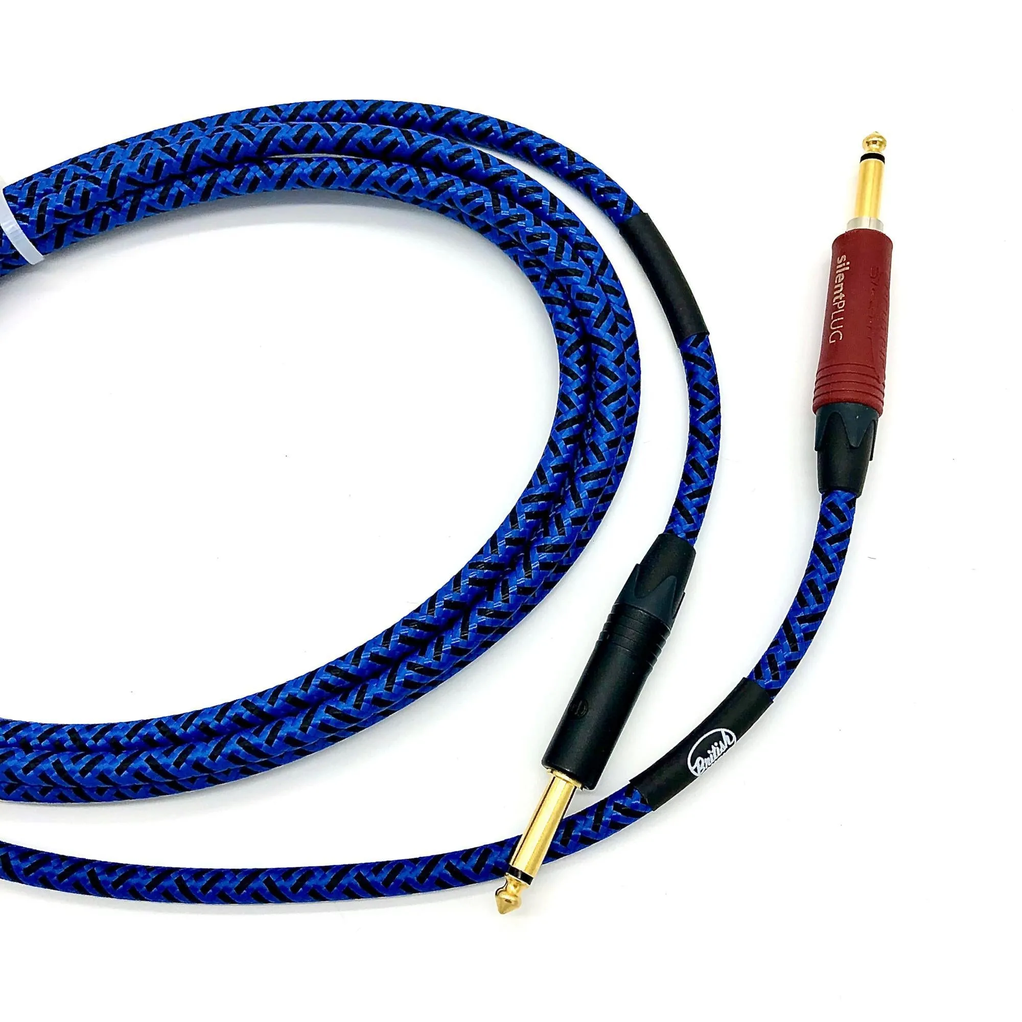British Audio Pro Performance Silent Instrument Cable - Straight Silent to Straight (Blue & Black Braid)