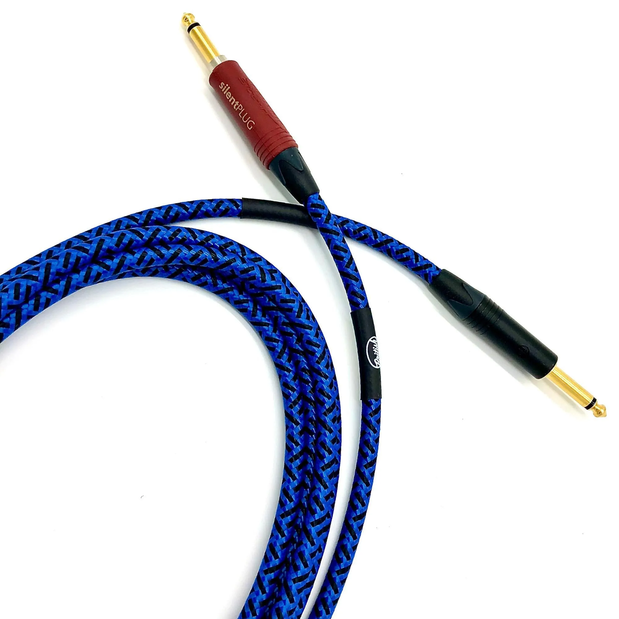 British Audio Pro Performance Silent Instrument Cable - Straight Silent to Straight (Blue & Black Braid)