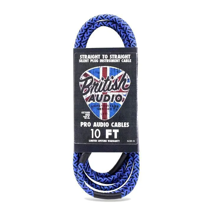 British Audio Pro Performance Silent Instrument Cable - Straight Silent to Straight (Blue & Black Braid)