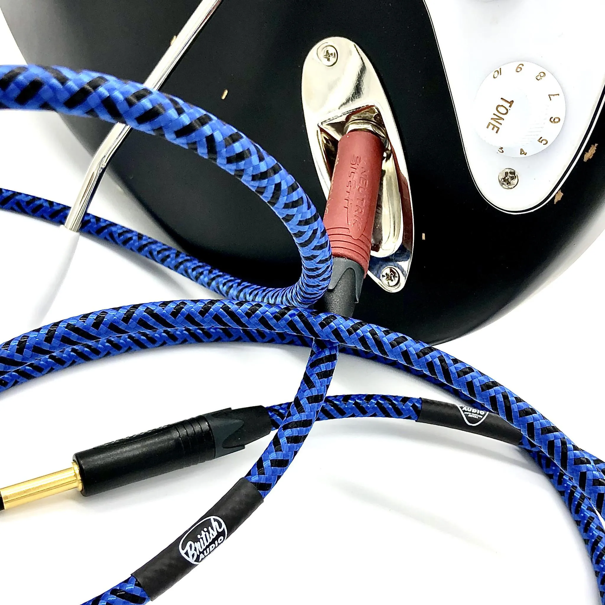 British Audio Pro Performance Silent Instrument Cable - Straight Silent to Straight (Blue & Black Braid)