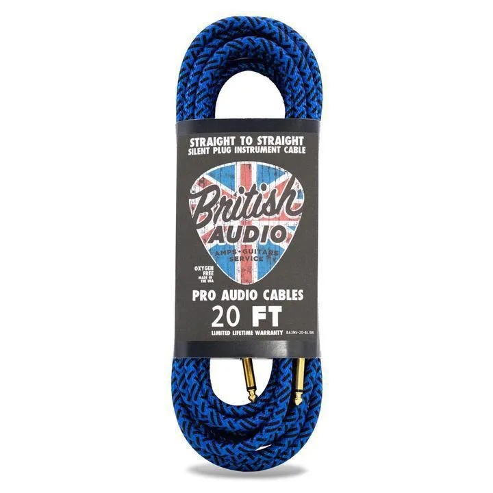British Audio Pro Performance Silent Instrument Cable - Straight Silent to Straight (Blue & Black Braid)