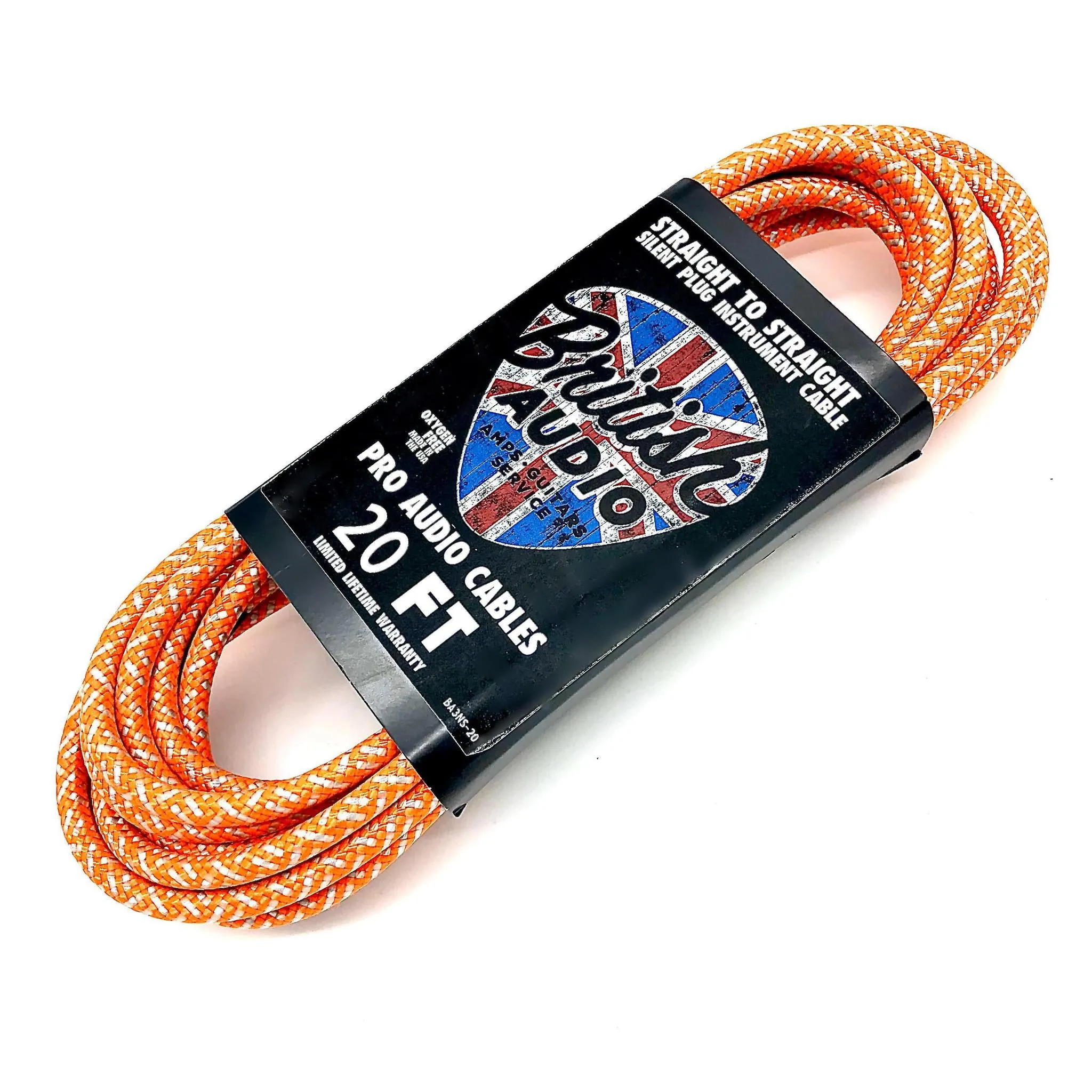 British Audio Pro Performance Silent Instrument Cable - Straight Silent to Straight (Orange & White Braid)