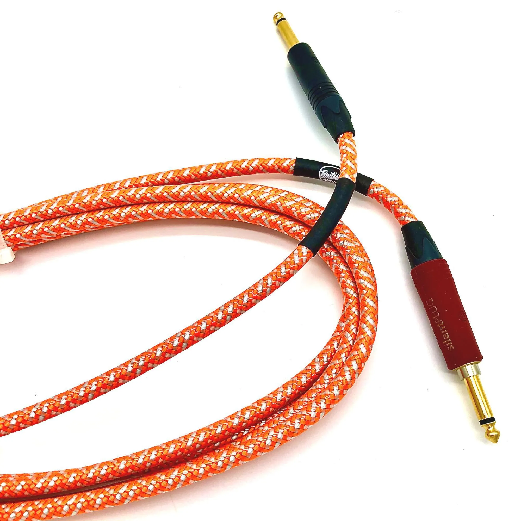 British Audio Pro Performance Silent Instrument Cable - Straight Silent to Straight (Orange & White Braid)