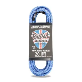 British Audio Pro Performance Silent Instrument Cable - Straight Silent to Straight (White & Blue Braid) 20FT