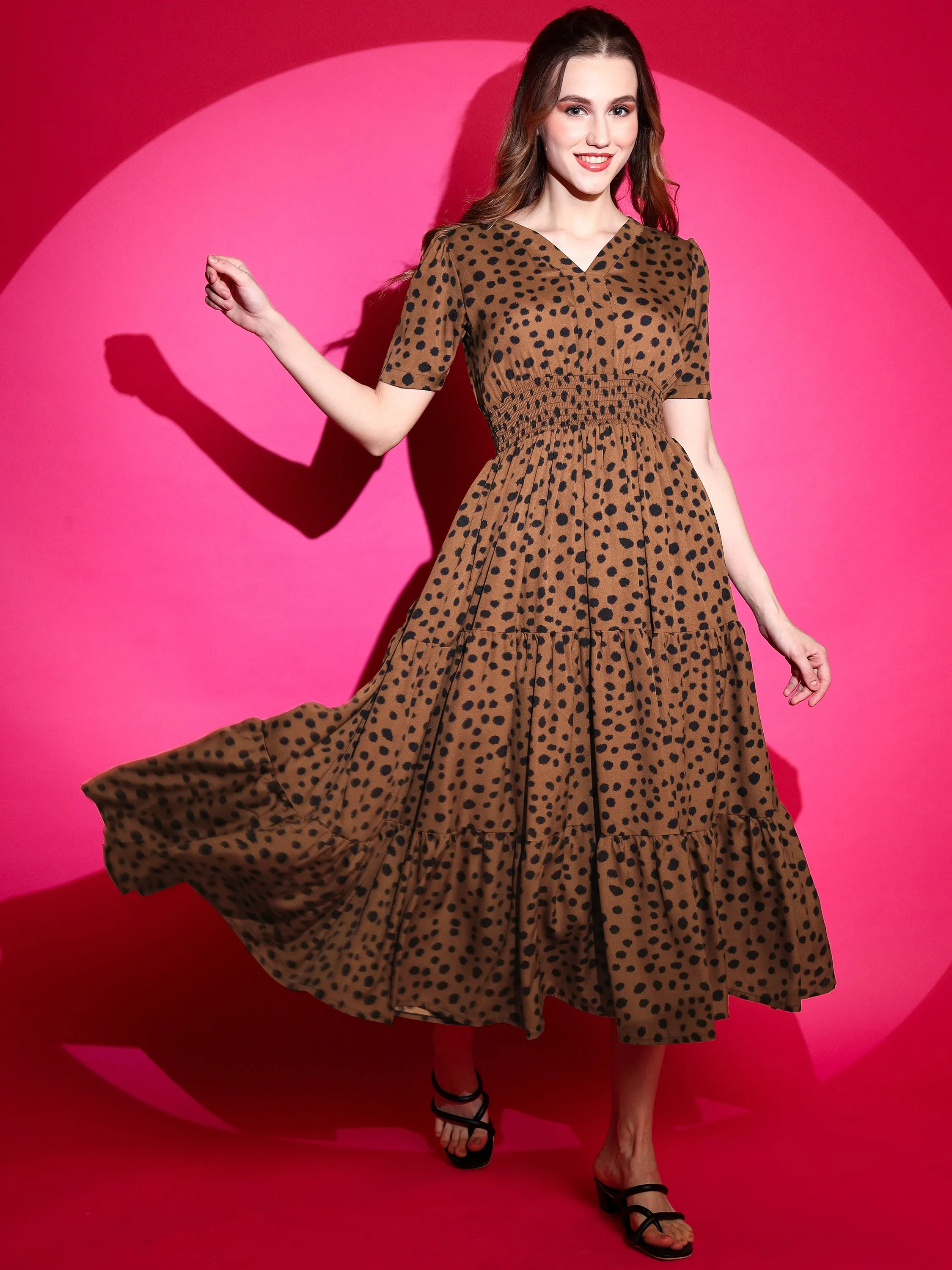 Brown Elegance Midi Dress