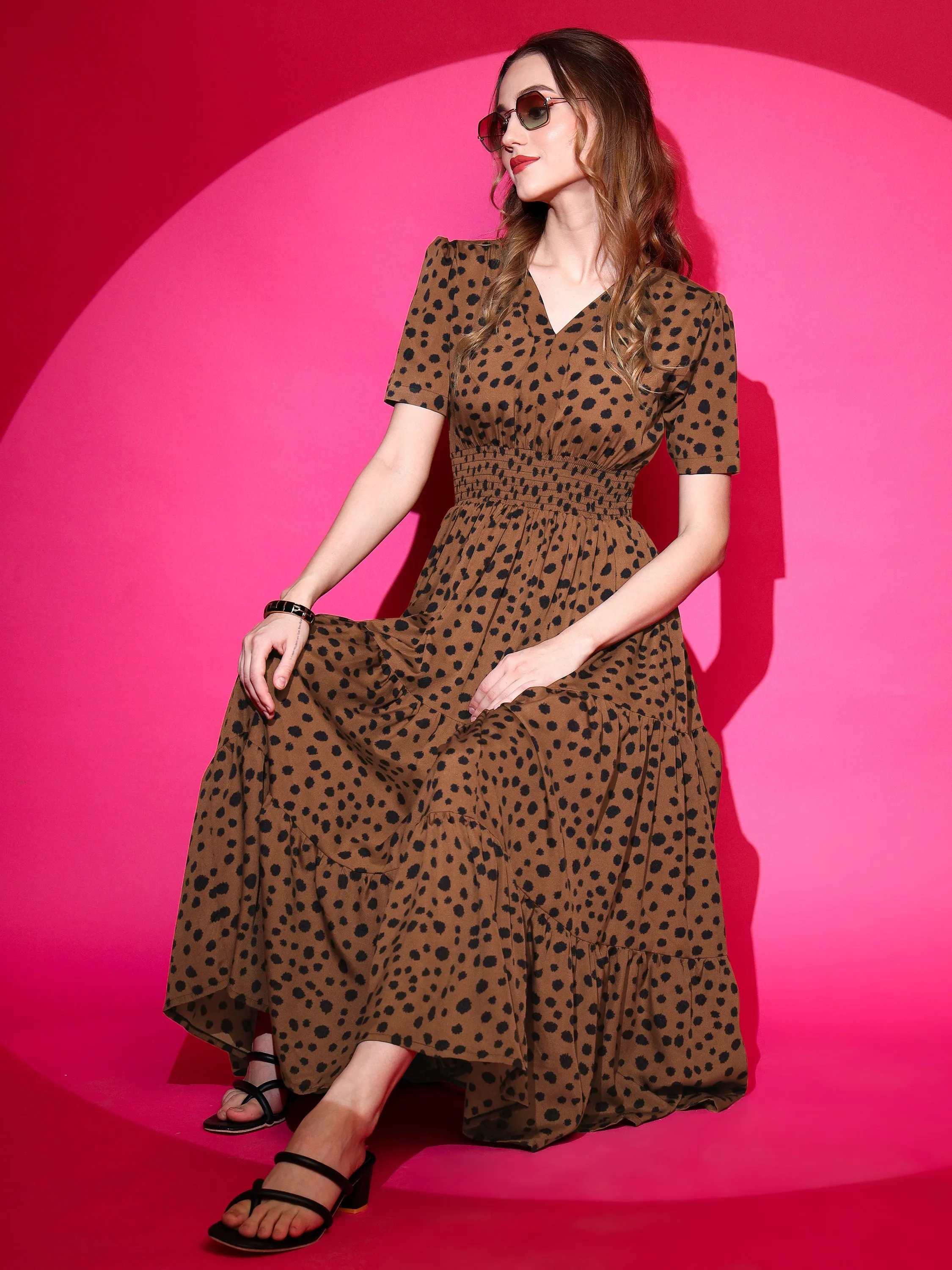 Brown Elegance Midi Dress
