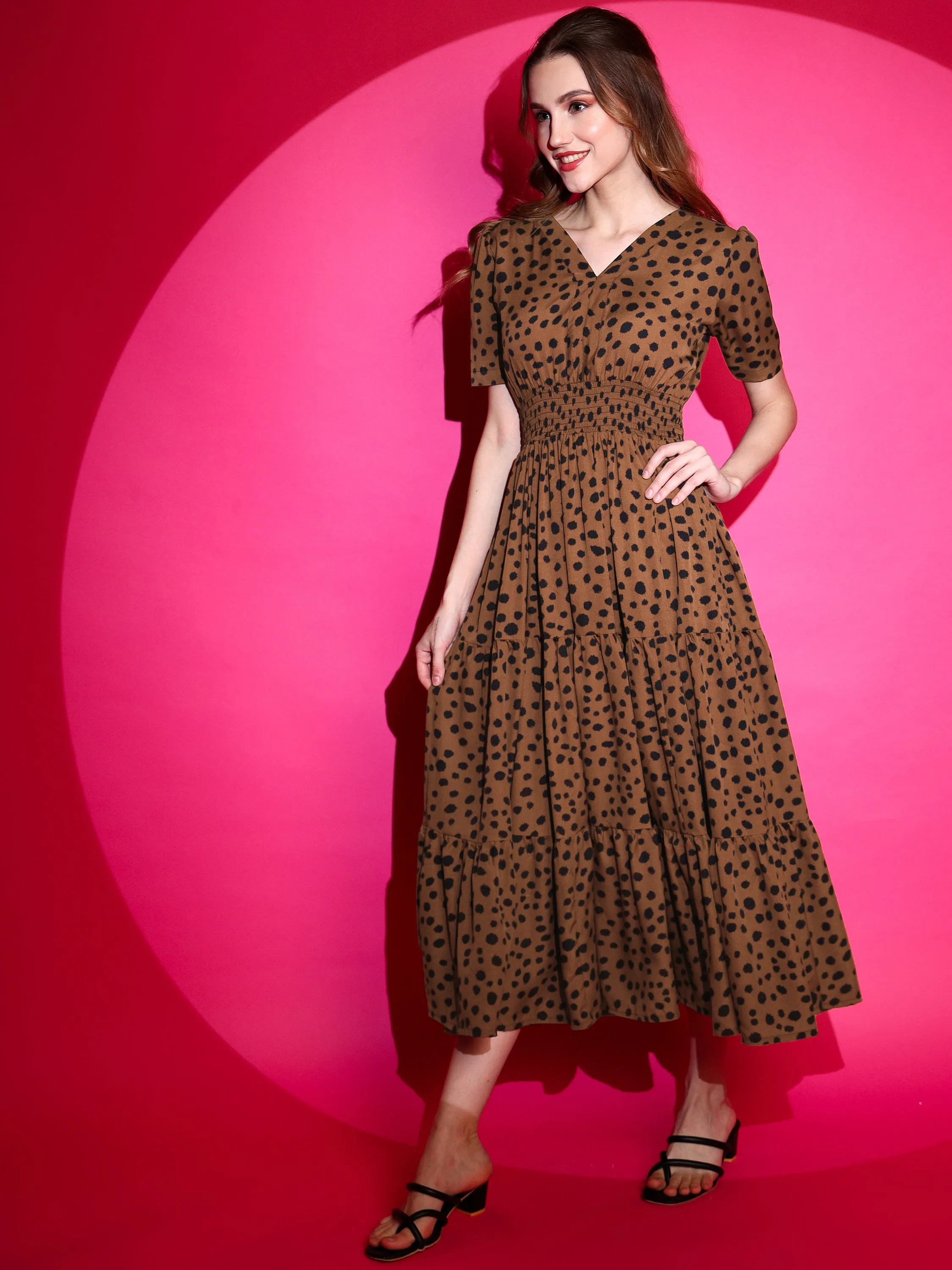 Brown Elegance Midi Dress
