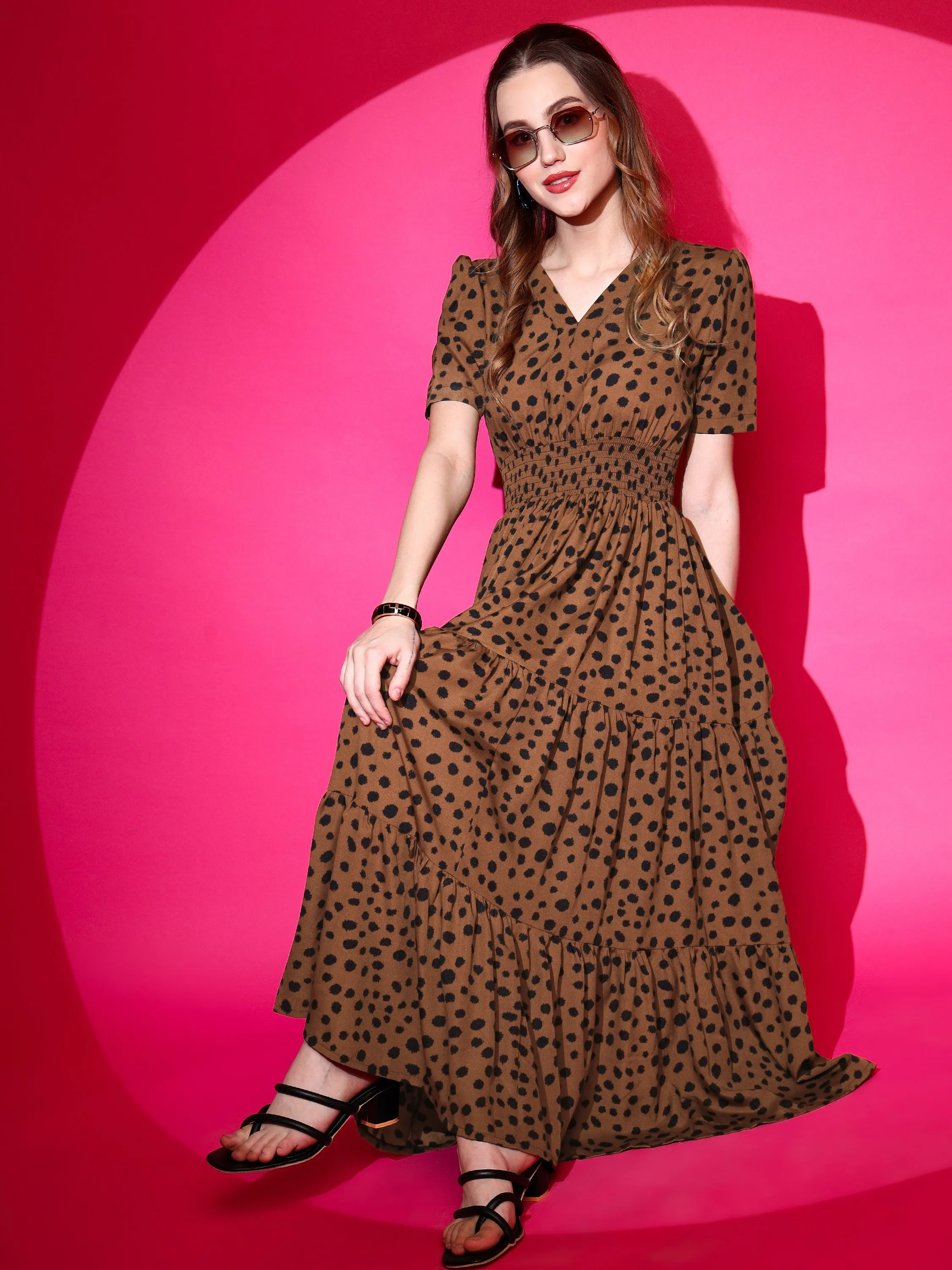 Brown Elegance Midi Dress
