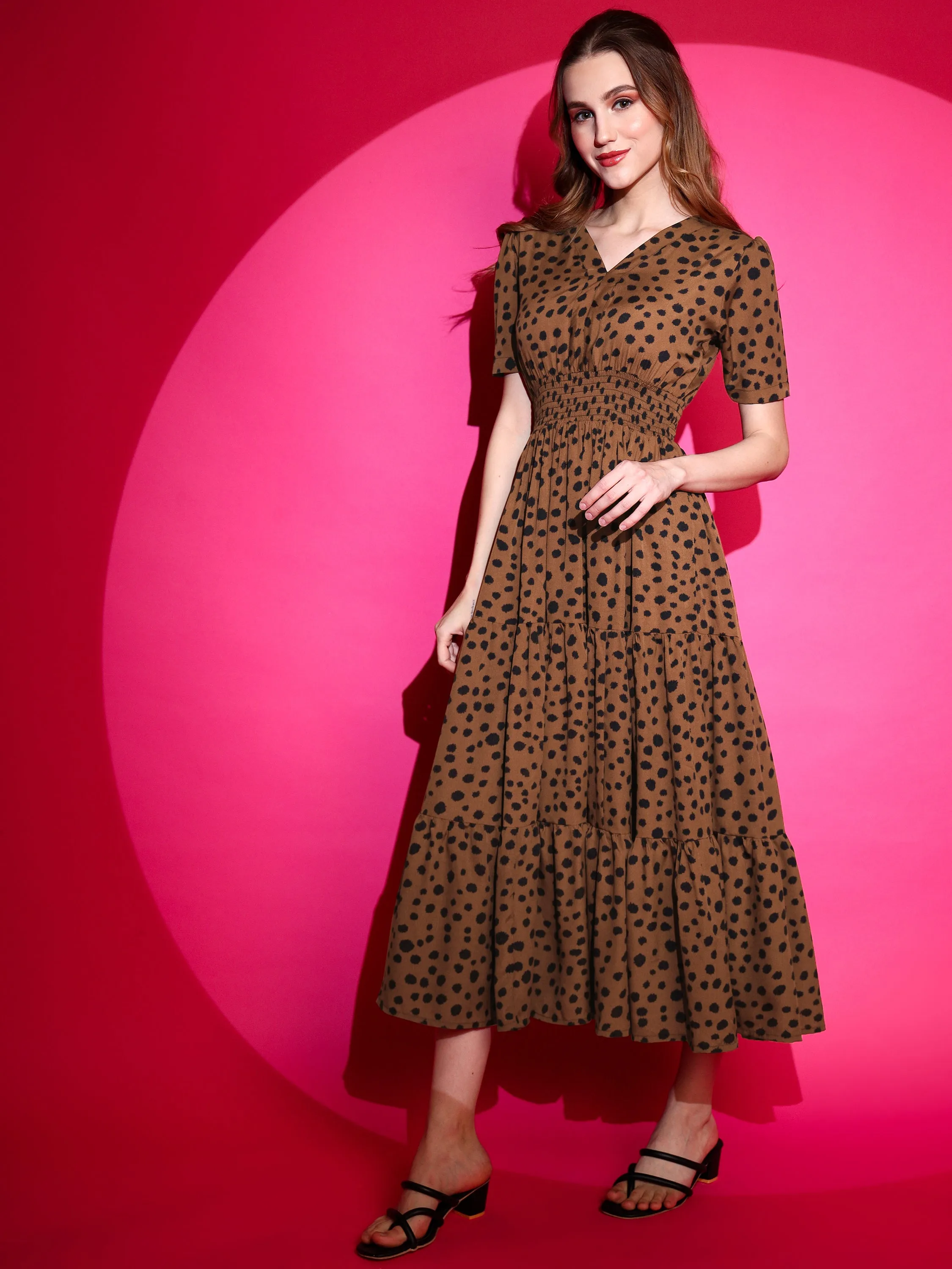 Brown Elegance Midi Dress