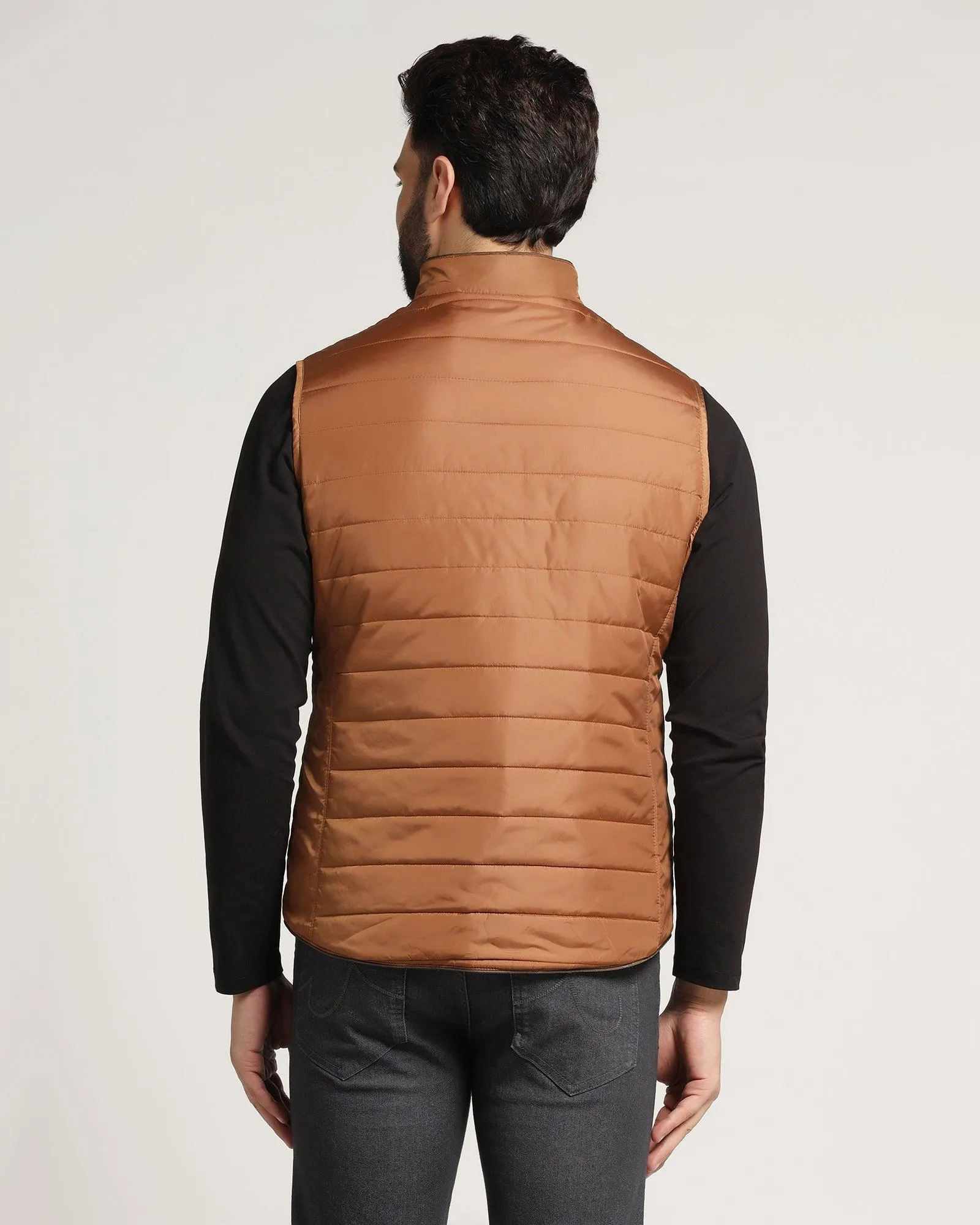 Burnt Gold Solid Zipper Jacket - Joss