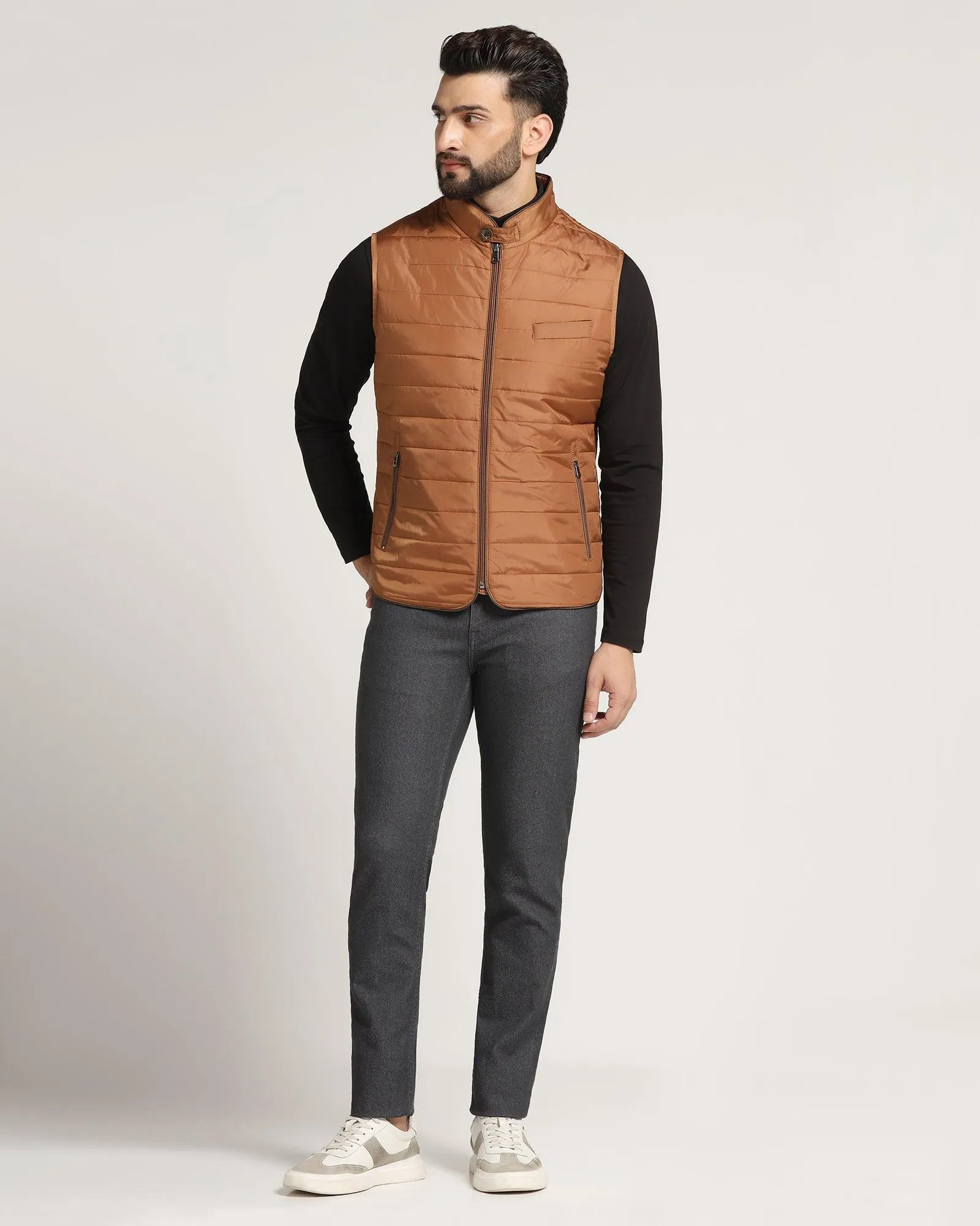 Burnt Gold Solid Zipper Jacket - Joss