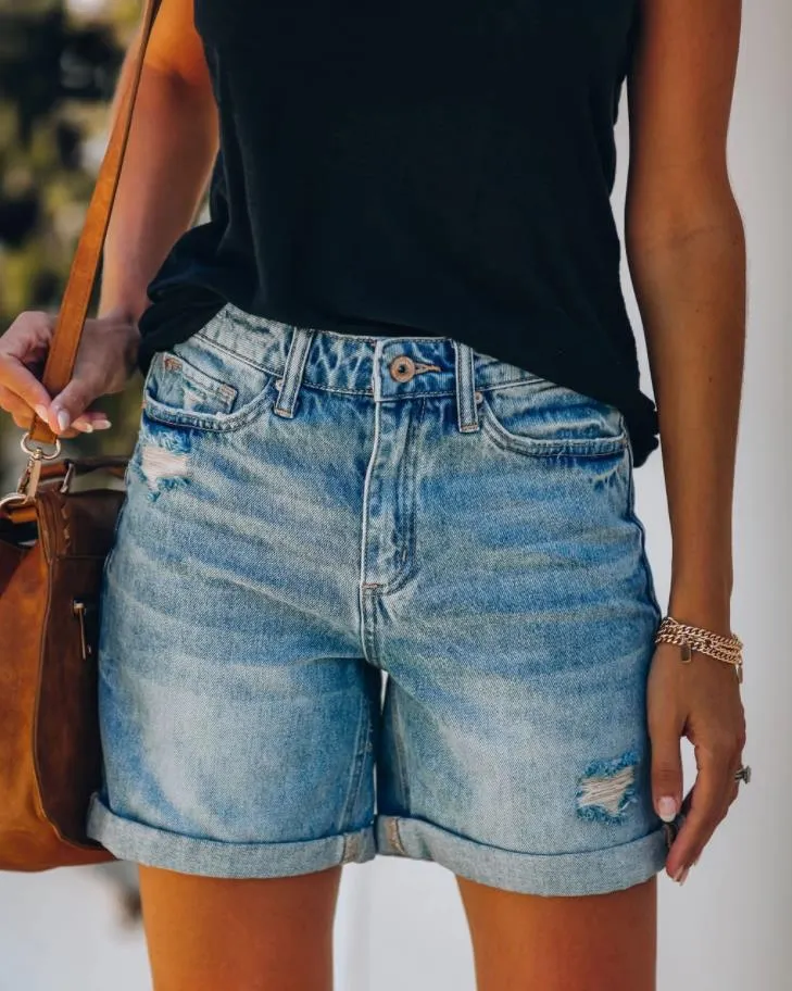 Casual Ripped Washed Straight Leg Denim Shorts Wholesale Jeans