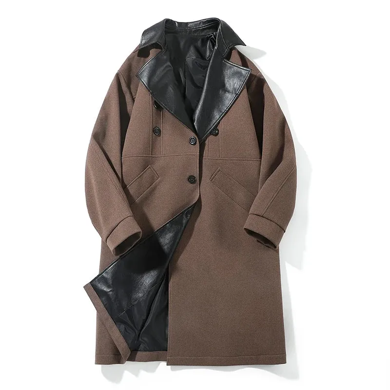 Chicmy-Men's Trench Coat Slim Fit Single Breasted Belted Windbreaker Leather Long Jacket Casual Windproof  Overcoat in Men's Trench