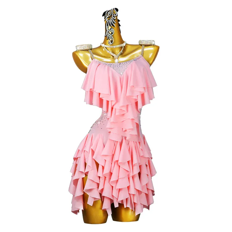 Customized Pink Girls Latin Dance Dress