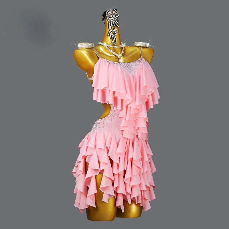 Customized Pink Girls Latin Dance Dress