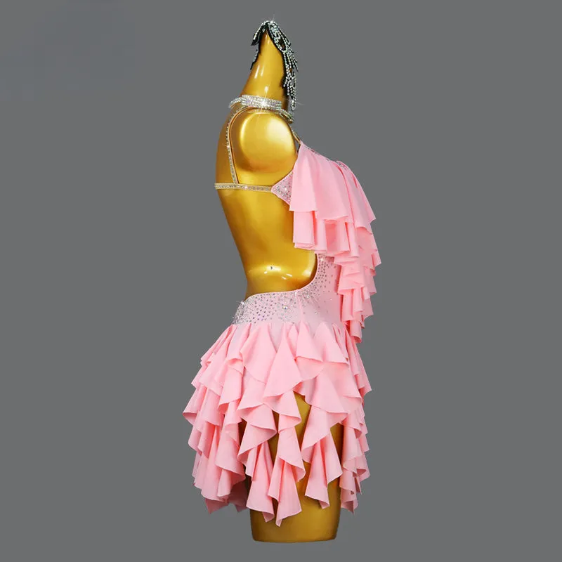 Customized Pink Girls Latin Dance Dress