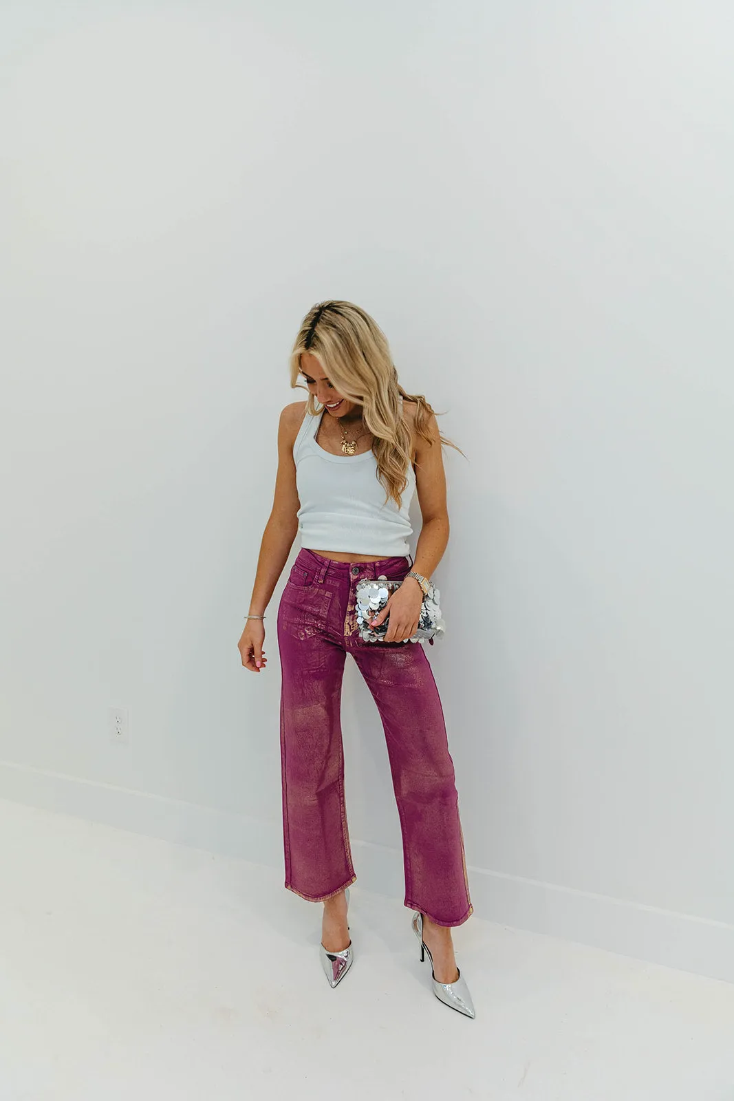 Dallas Metallic Jeans - Purple