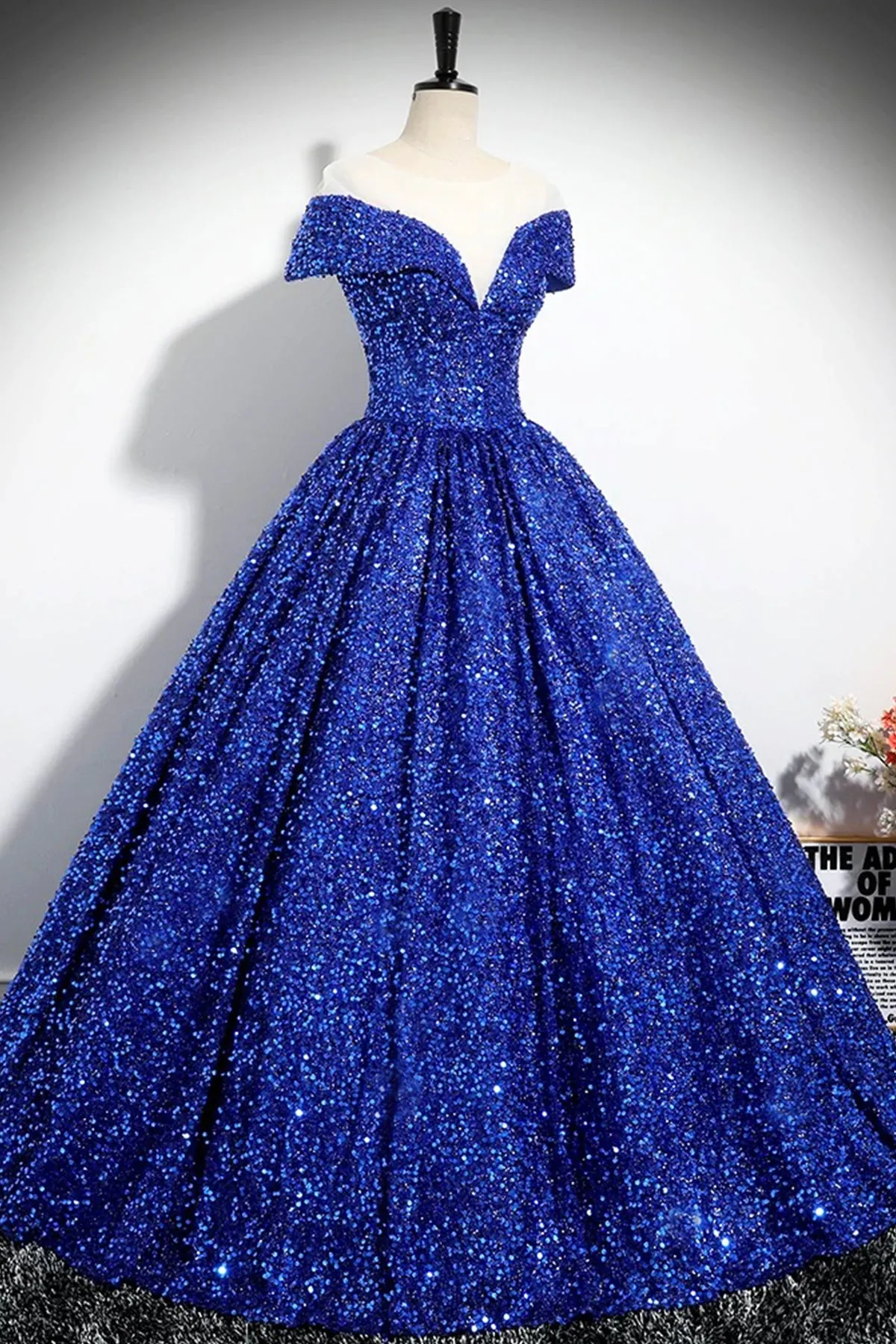 Elegant Sequins Floor Length Formal Dress, Blue A-Line Shiny Evening Party Dress