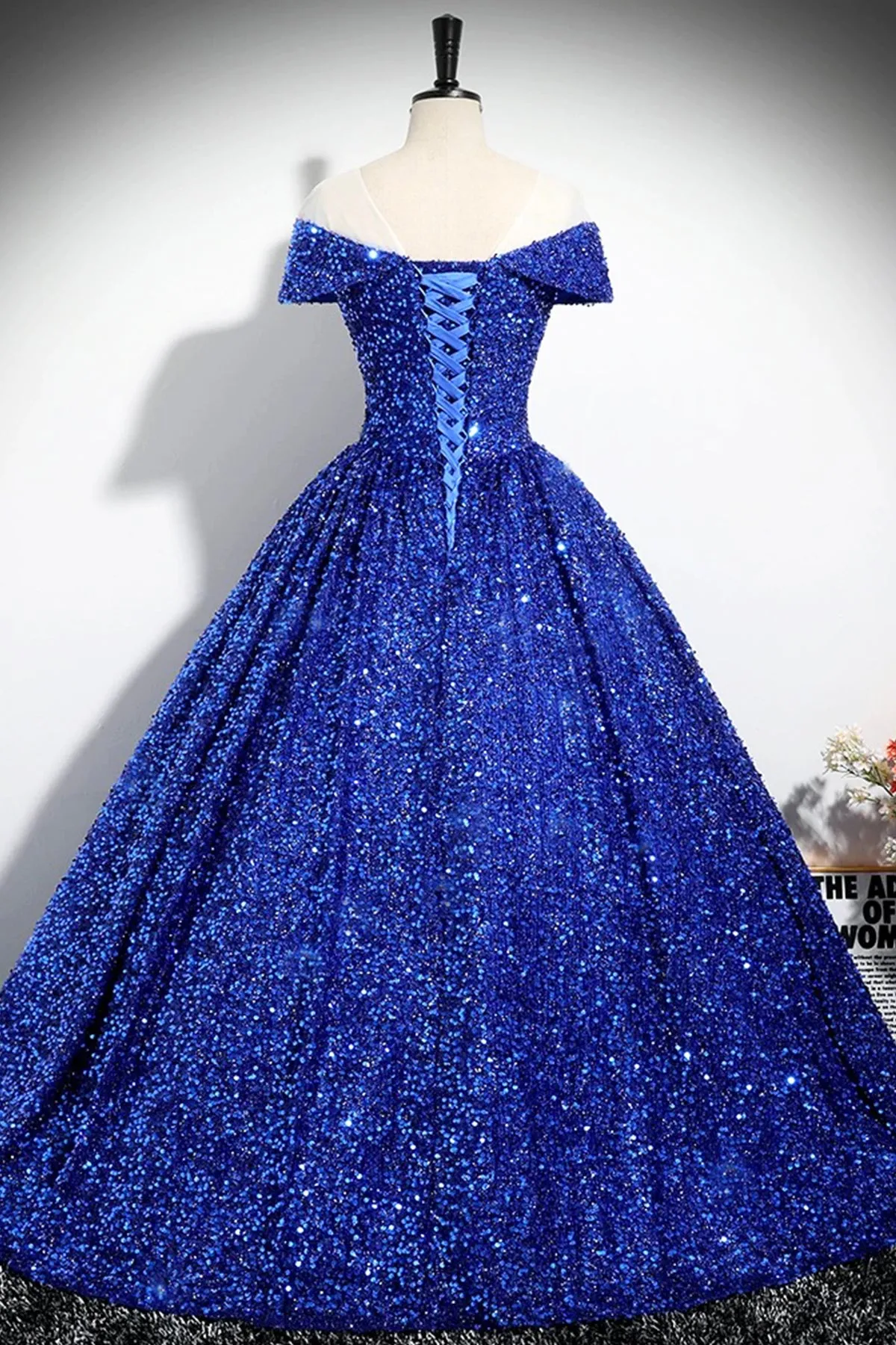 Elegant Sequins Floor Length Formal Dress, Blue A-Line Shiny Evening Party Dress