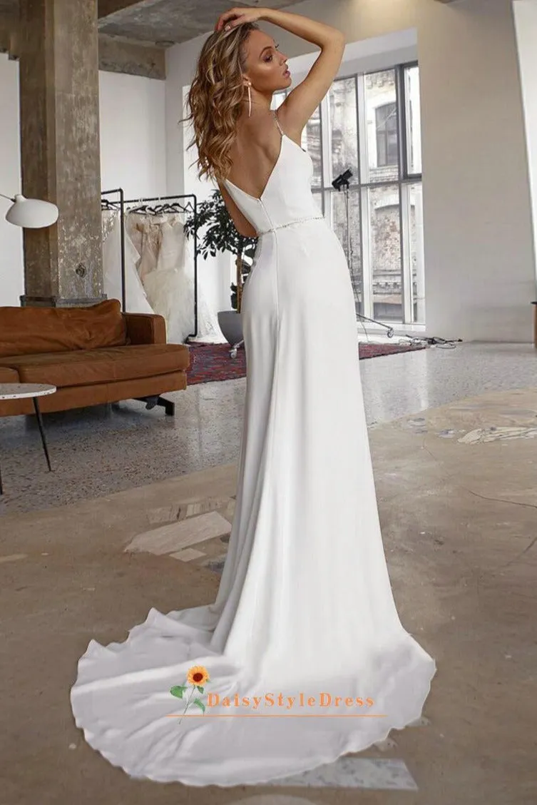 Fashion Slit Beaded Wedding Dress