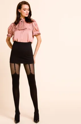 Faux suspender black tights