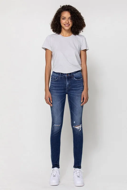 FLYING MONKEY MID RISE ANKLE SKINNY W DISTRESSED HEM