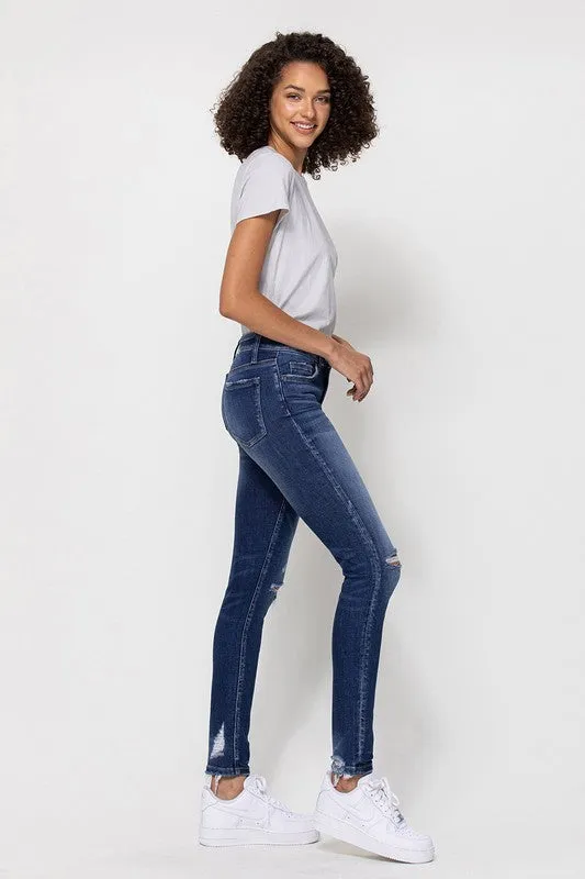 FLYING MONKEY MID RISE ANKLE SKINNY W DISTRESSED HEM