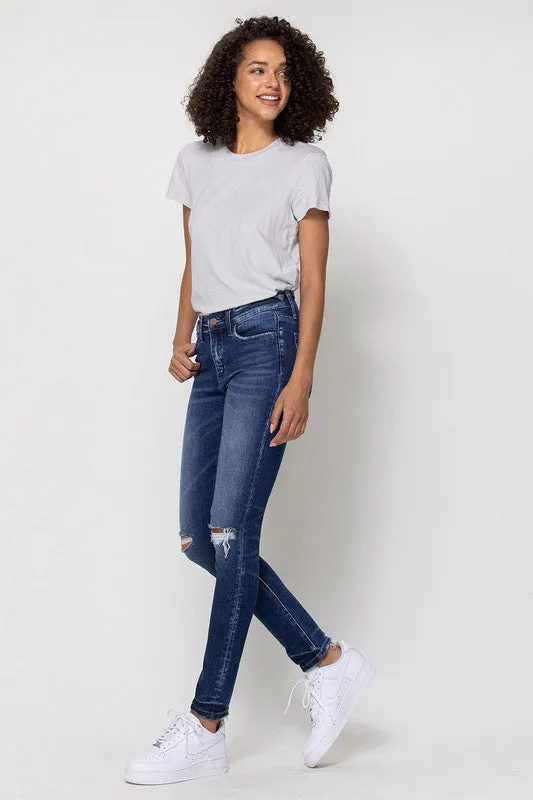 FLYING MONKEY MID RISE ANKLE SKINNY W DISTRESSED HEM