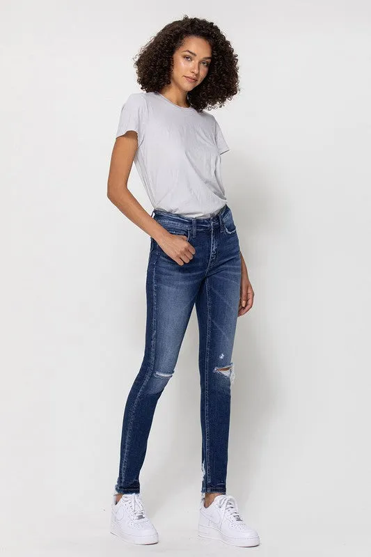 FLYING MONKEY MID RISE ANKLE SKINNY W DISTRESSED HEM