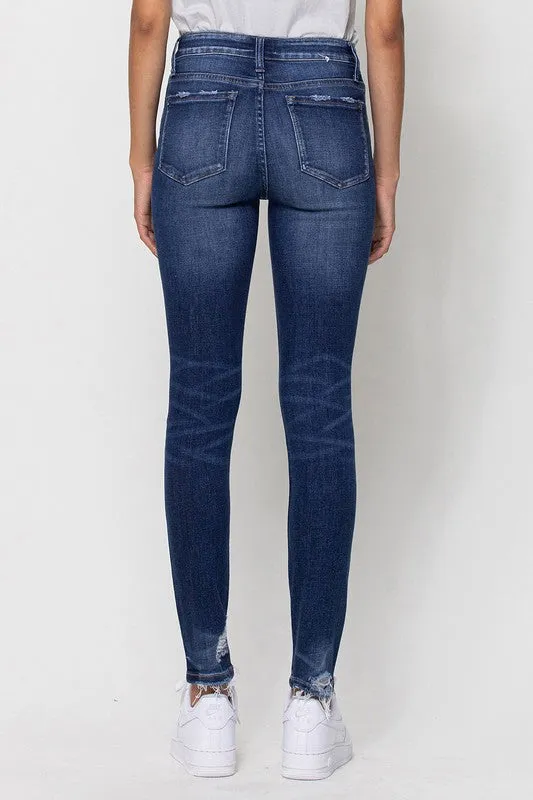 FLYING MONKEY MID RISE ANKLE SKINNY W DISTRESSED HEM