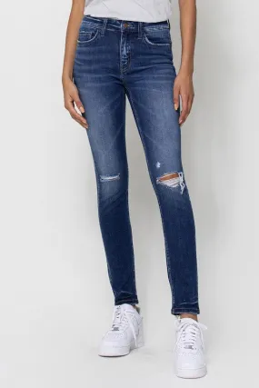 FLYING MONKEY MID RISE ANKLE SKINNY W DISTRESSED HEM