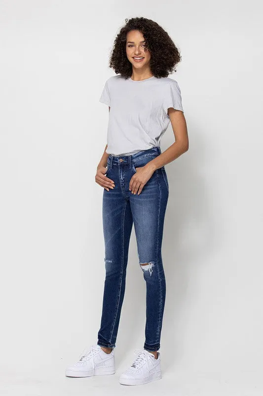 FLYING MONKEY MID RISE ANKLE SKINNY W DISTRESSED HEM