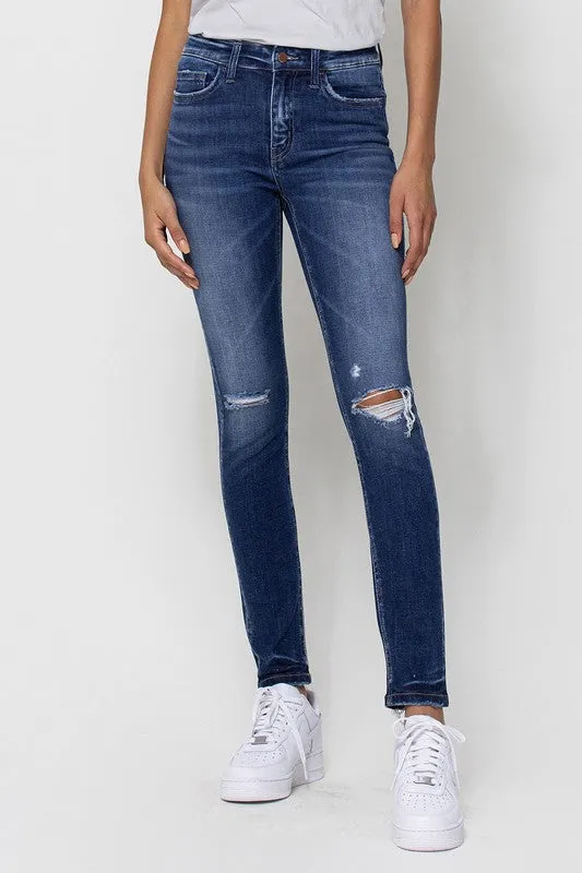 FLYING MONKEY MID RISE ANKLE SKINNY W DISTRESSED HEM