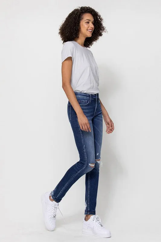 FLYING MONKEY MID RISE ANKLE SKINNY W DISTRESSED HEM