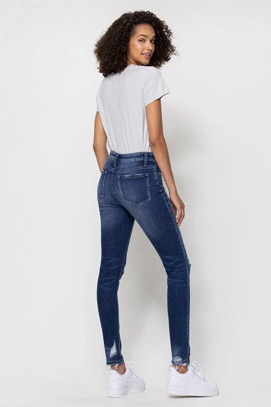 FLYING MONKEY MID RISE ANKLE SKINNY W DISTRESSED HEM