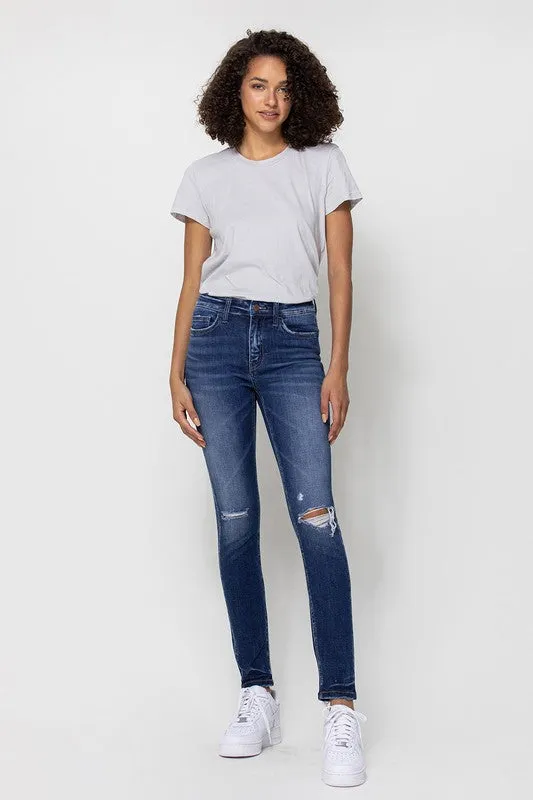 FLYING MONKEY MID RISE ANKLE SKINNY W DISTRESSED HEM