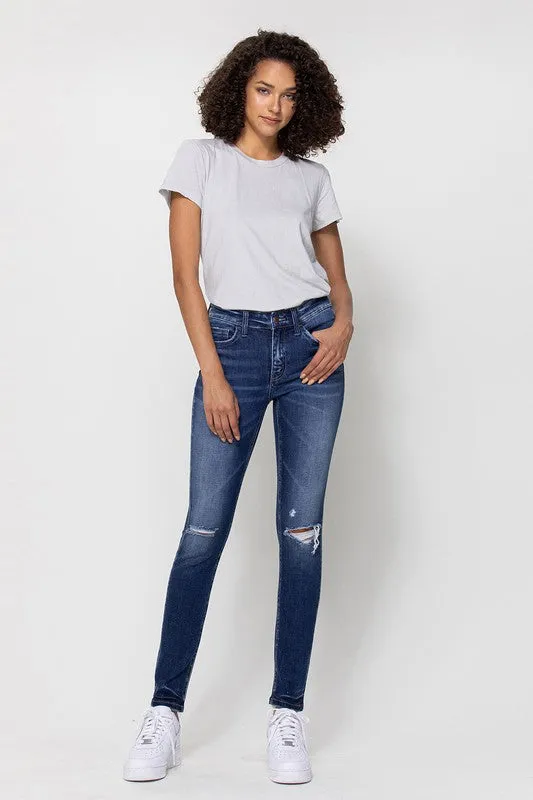 FLYING MONKEY MID RISE ANKLE SKINNY W DISTRESSED HEM