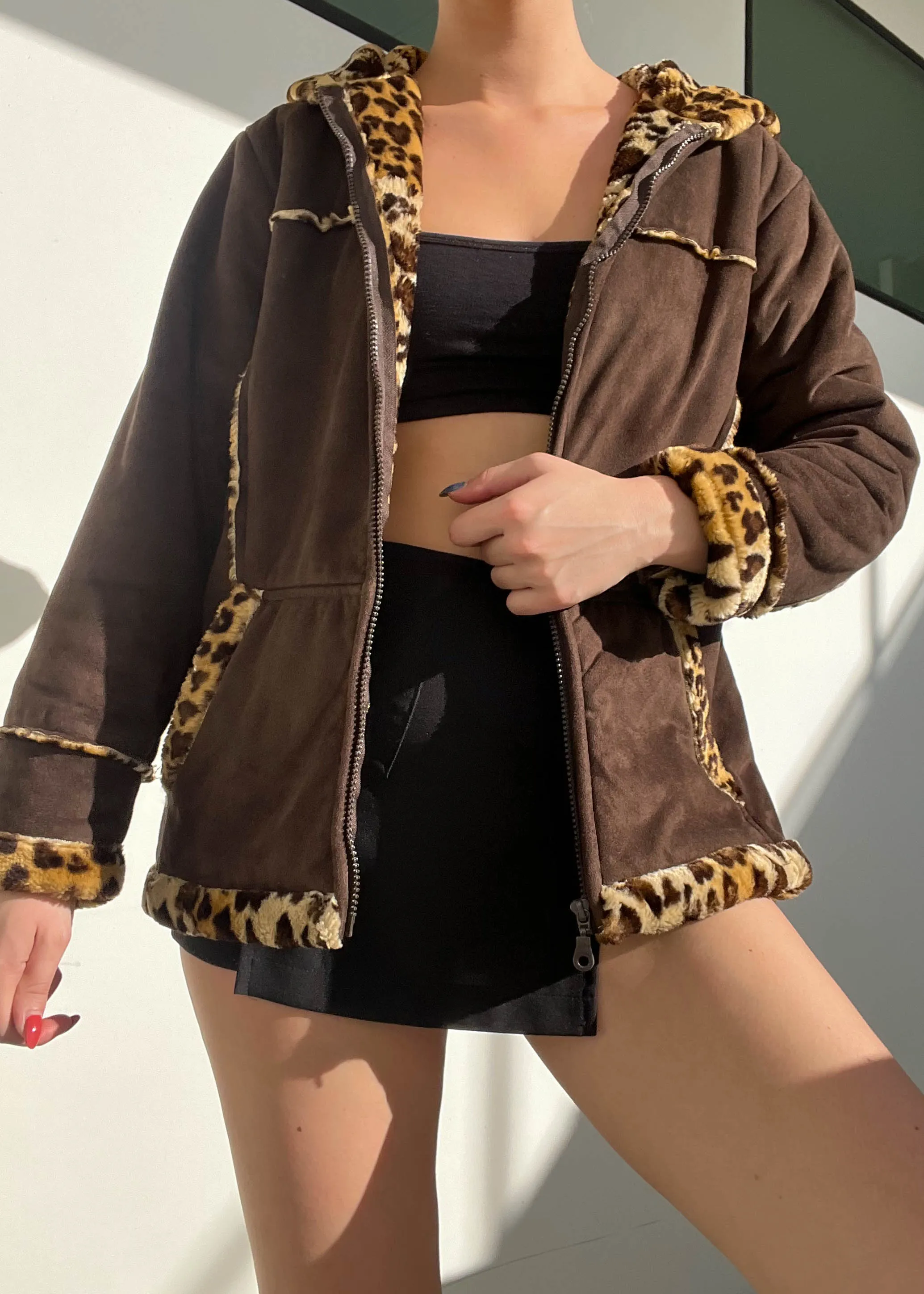 Fuzzy Cheetah Trim Jacket (S)