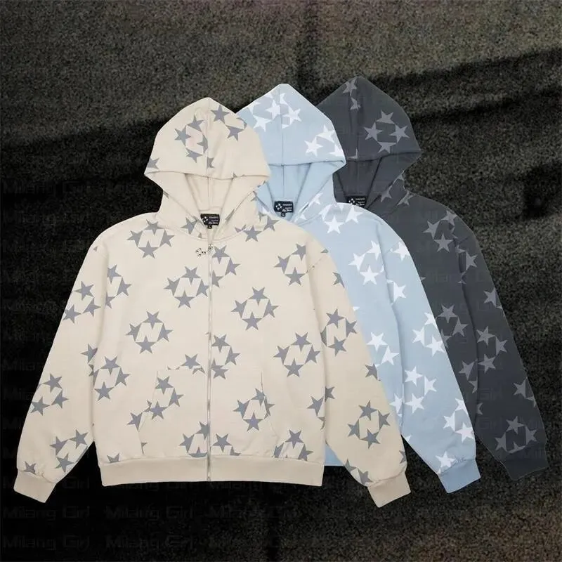Girlary vintage Fashion star graphic fairy grunge Men Women Long-sleeved Zip Hoodie Jacket OverSize Streetwear Y2K clothes emo Pullover